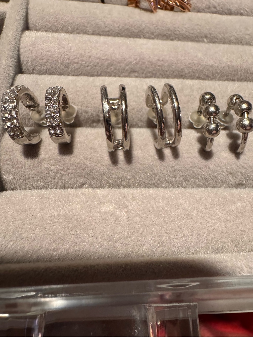 Silver Women's Huggie Earrings Set - Classic Sparkle